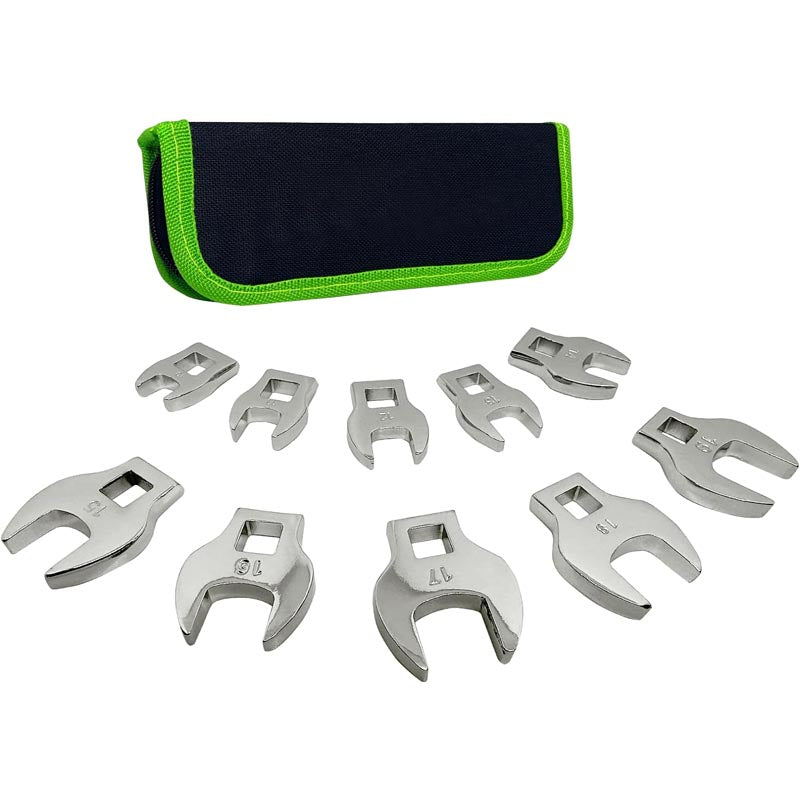 10-Piece 3/8" Crowfoot Wrench Set Size Covers 10-19mm CR-V Steel with Zipper Bag Open End Wrench Set