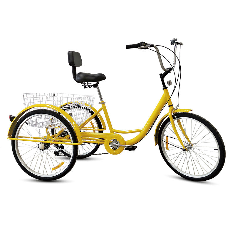 Adult Tricycles Bike, 7 Speed Adult Trikes, 24 Inch Three-Wheeled Bicycles, Carbon Steel Cruiser Bike with Basket and Adjustable Seat, Picnic Shopping Tricycles for Seniors, Women, Men