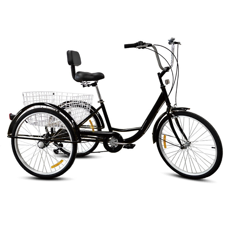 Adult Tricycles Bike, 7 Speed Adult Trikes, 24 Inch Three-Wheeled Bicycles, Carbon Steel Cruiser Bike with Basket and Adjustable Seat, Picnic Shopping Tricycles for Seniors, Women, Men