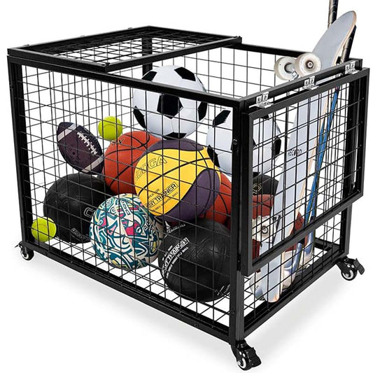 Rolling Sports Ball Storage Cart,Basketball Storage Bin for Indoor Outdoor,Rolling Exercise Ball Cart Holder for Gym, School, Club